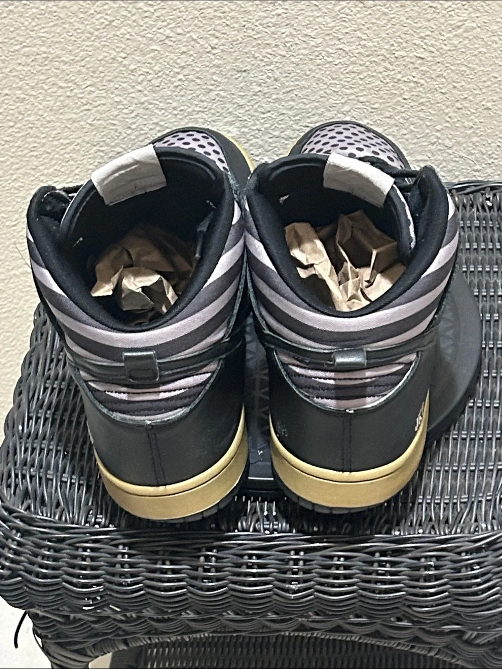 Vintage NikeID Black and Lilac/Grey Polka Dot and Striped High Tops